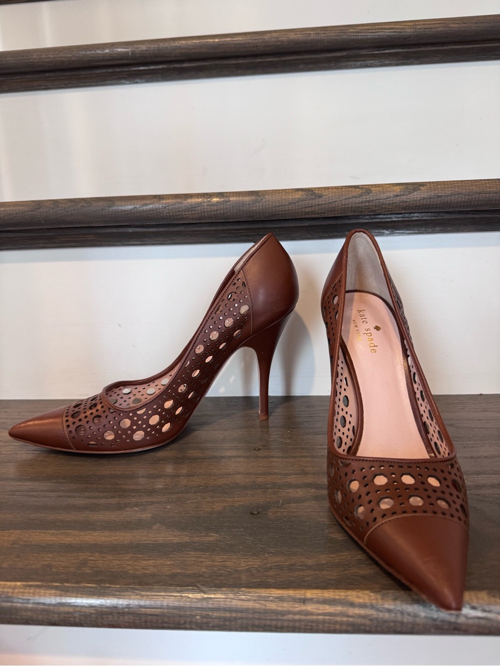kate spade Brown Laser-Cut Pointed Toe Stiletto Pumps